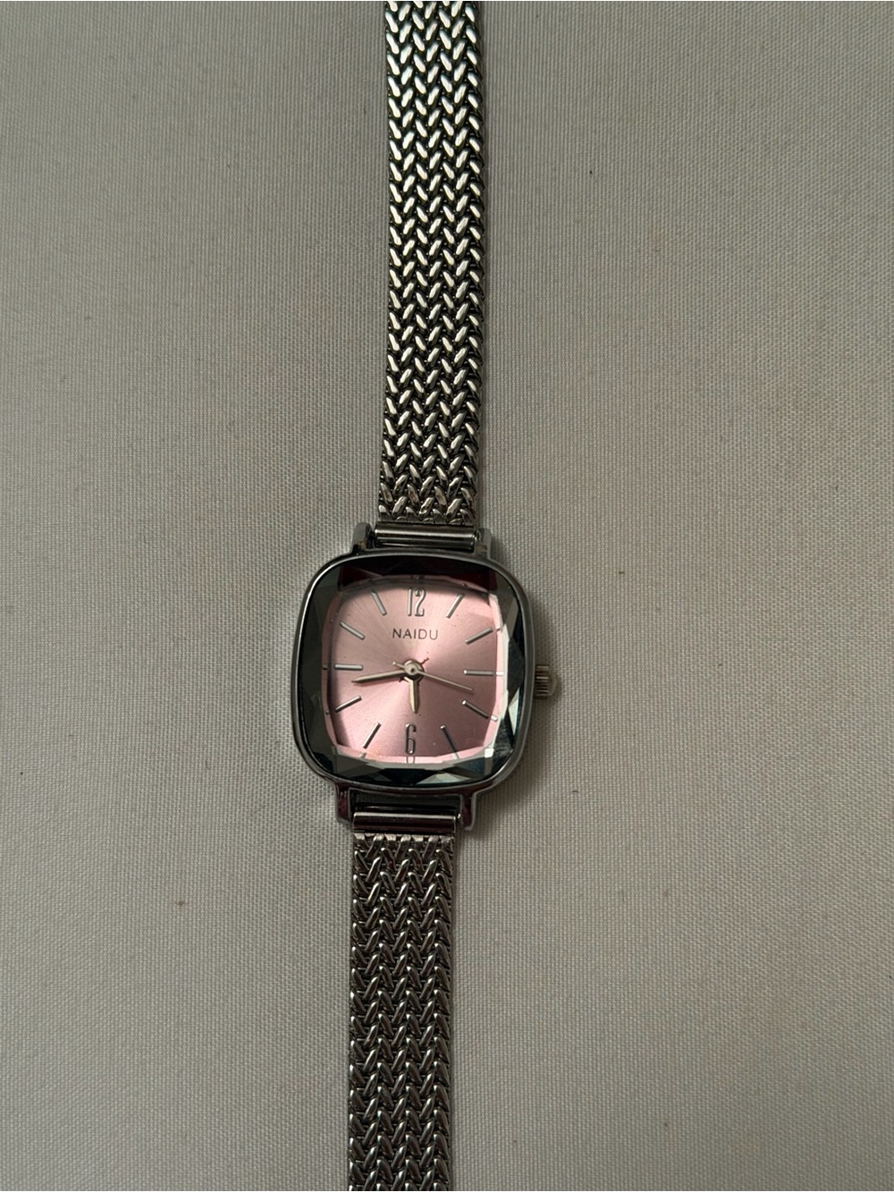 Women's Pink Dial Silver Mesh Bracelet Watch